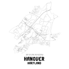 Hanover Maryland. US street map with black and white lines.