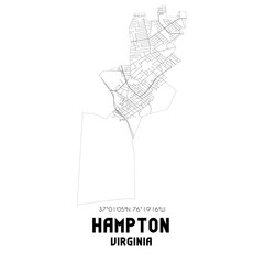 Hampton Virginia. US street map with black and white lines.