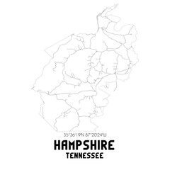 Hampshire Tennessee. US street map with black and white lines.