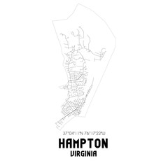 Hampton Virginia. US street map with black and white lines.