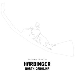 Harbinger North Carolina. US street map with black and white lines.