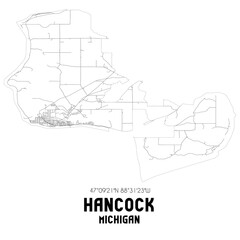 Fototapeta premium Hancock Michigan. US street map with black and white lines.