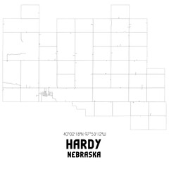 Hardy Nebraska. US street map with black and white lines.