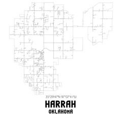 Harrah Oklahoma. US street map with black and white lines.