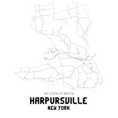 Harpursville New York. US street map with black and white lines.