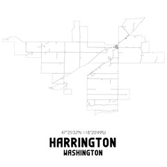 Harrington Washington. US street map with black and white lines.
