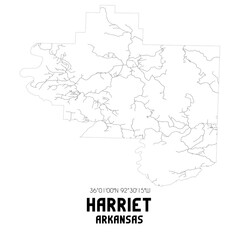 Harriet Arkansas. US street map with black and white lines.
