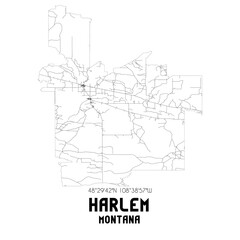 Harlem Montana. US street map with black and white lines.