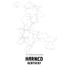 Harned Kentucky. US street map with black and white lines.