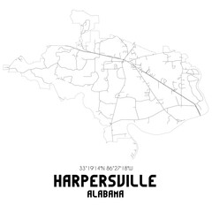 Harpersville Alabama. US street map with black and white lines.
