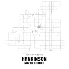 Hankinson North Dakota. US street map with black and white lines.