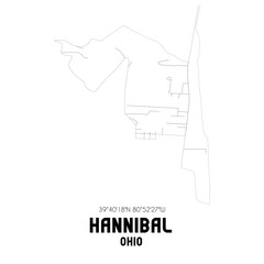 Hannibal Ohio. US street map with black and white lines.