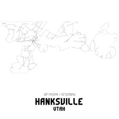 Hanksville Utah. US street map with black and white lines.