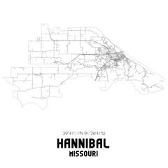 Hannibal Missouri. US street map with black and white lines.