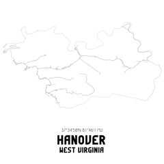 Hanover West Virginia. US street map with black and white lines.