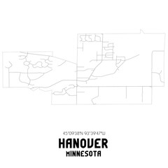Hanover Minnesota. US street map with black and white lines.