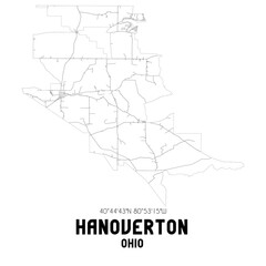 Hanoverton Ohio. US street map with black and white lines.