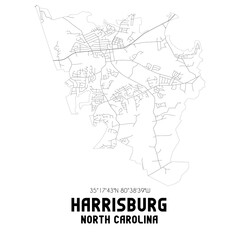 Harrisburg North Carolina. US street map with black and white lines.