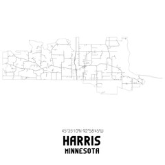 Harris Minnesota. US street map with black and white lines.