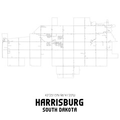 Harrisburg South Dakota. US street map with black and white lines.