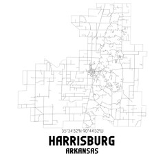 Harrisburg Arkansas. US street map with black and white lines.