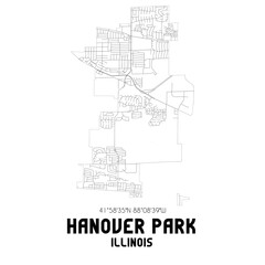 Hanover Park Illinois. US street map with black and white lines.
