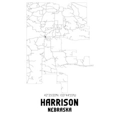 Harrison Nebraska. US street map with black and white lines.
