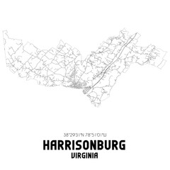 Obraz premium Harrisonburg Virginia. US street map with black and white lines.