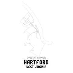 Hartford West Virginia. US street map with black and white lines.