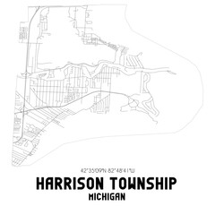 Harrison Township Michigan. US street map with black and white lines.