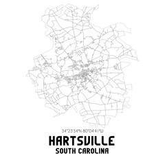 Hartsville South Carolina. US street map with black and white lines.