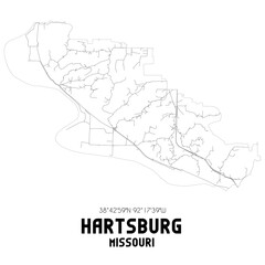 Hartsburg Missouri. US street map with black and white lines.
