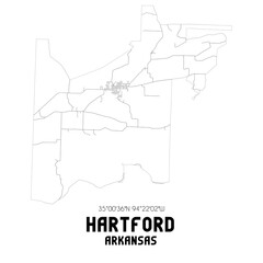 Hartford Arkansas. US street map with black and white lines.