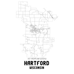 Hartford Wisconsin. US street map with black and white lines.