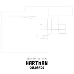 Hartman Colorado. US street map with black and white lines.