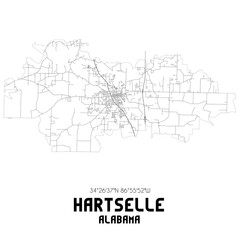 Hartselle Alabama. US street map with black and white lines.