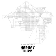 Harvey Illinois. US street map with black and white lines.