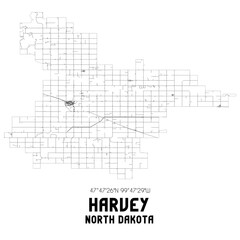 Harvey North Dakota. US street map with black and white lines.