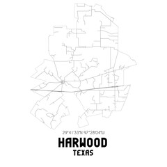 Harwood Texas. US street map with black and white lines.