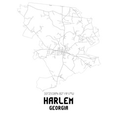 Harlem Georgia. US street map with black and white lines.