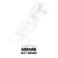 Harman West Virginia. US street map with black and white lines.