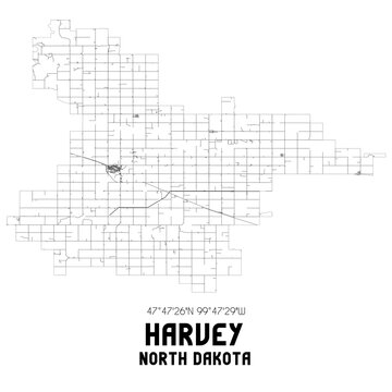 Harvey North Dakota. US Street Map With Black And White Lines.