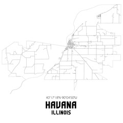 Havana Illinois. US street map with black and white lines.