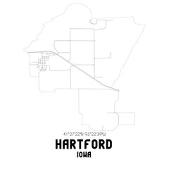 Hartford Iowa. US street map with black and white lines.
