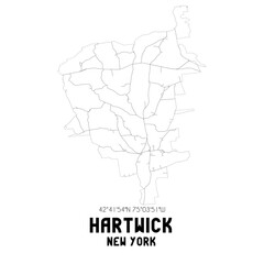 Hartwick New York. US street map with black and white lines.