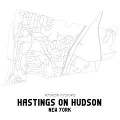 Hastings On Hudson New York. US street map with black and white lines.