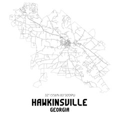 Fototapeta na wymiar Hawkinsville Georgia. US street map with black and white lines.