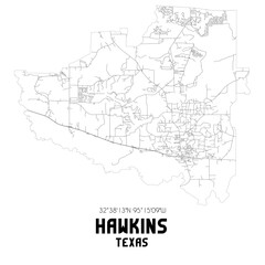 Hawkins Texas. US street map with black and white lines.