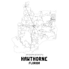 Hawthorne Florida. US street map with black and white lines.