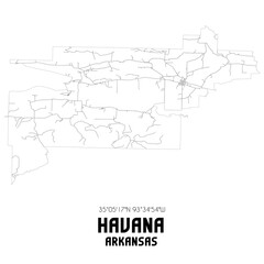 Havana Arkansas. US street map with black and white lines.